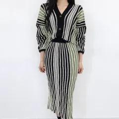 新品))セット ストライプ ニット カーディガン スカート