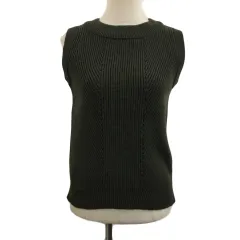 ローリーズファーム LOWRYS FARM ベスト ニット プルオーバー クルーネック スリット 無地 ノースリーブ L 緑 グリーン