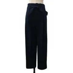 ザラ トラファルック ZARA Trafaluc パンツ テーパード ロング ハイウエスト ウエストゴム センターシーム ベルト USA XS 紺 ネイビー
