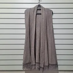 レディース ツートンレース ショールカラー 春ニット ロング ベスト 77 / クローゼット デコレーション