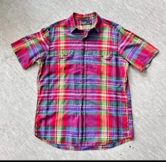 90s ポロ マドラスチェック ツーポケット 半袖 シャツ L