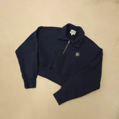 マリテフランソワジルボー ネイビー クロップド ハーフジップ スウェット