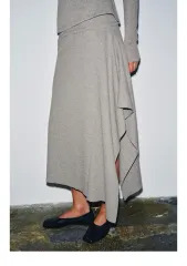 新品 ZARA アシンメトリー ミディ スカート S サンドグレー