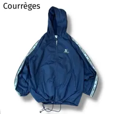 クレージュ パリ ヴィンテージ ナイロン ウインドブレーカー フード ジップアップ ジャケット M