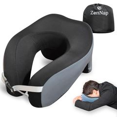 【現役医師監修】 昼寝 枕 うつ伏せ 仮眠 快適 まくら デスク オフィス リラックス 低反発 ネック ピロー 腕が痺れない 収納袋 付き ZenNap (ブラック)CH