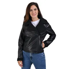 リー レディース アウター ジャケット・ブルゾン レザー フェイクレザー Womens Lee Faux Leather With Faux Shearling Lining Biker Jacketのサムネイル
