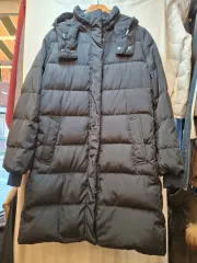 UNIQLO ブラック ロング ダウン アウター フード 取り外し可能