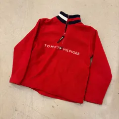 トミーヒルフィガー レッド フリース ハーフジップアップ スウェット