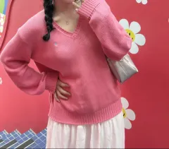 ヴィンテージ ポロラルフローレン ピンク Vネック ニット