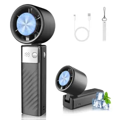 【2026夏新設計・-20℃瞬間冷却】ハンディファン 冷却プレート付き 携帯扇風機 7枚羽根 1?199段階風量調節 強力送風 ハンディ扇風機 5400mAh大容量 長時間稼働 Type-C充電式 手持ち扇風機 液晶画面 残量表示 軽量 静音 持ち運びに便ts