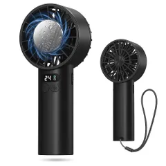 【-25℃瞬間冷却・12枚羽根】 携帯扇風機 冷却プレート ハンディファン 100段階風力調節 6000mAh大容量 手持ち扇風機 強力 静音 軽量 USB充電式 卓上扇風機 クーラー ひんやり LEDディスプレイ ストラップ付き (ブラック)ts