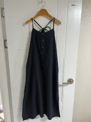 (日本 ヴィンテージ) キャミソール ONE PIECE サイドスリット ビスチェ リネン M