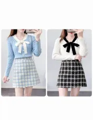 後ろジッパー CHECK ツイード スカート (スカイ + ブラック) 2着 まとめ