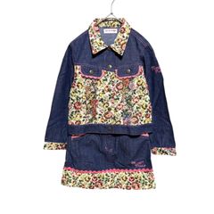 mezzo piano メゾピアノ セットアップ 120 デニム ジャケット スカート 花柄 フローラル ゴブラン キッズ 女の子 ネイビー 上下セット mezzo piano denim set