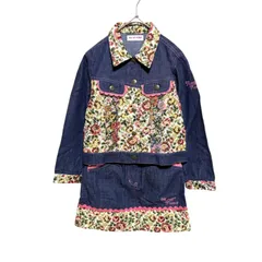 mezzo piano メゾピアノ セットアップ 120 デニム ジャケット スカート 花柄 フローラル ゴブラン キッズ 女の子 ネイビー 上下セット mezzo piano denim set