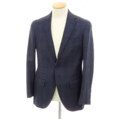 【中古】グリーンレーベルリラクシング green label relaxing ウール チェック 2B テーラードジャケット ネイビーxブラック【サイズ44】【メンズ】
