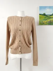 ユニクロ カシミアブレンド ケーブルニット カーディガン 66 ケーブル編み ベージュ M