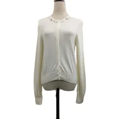 ジルスチュアート JILL STUART カーディガン ニット ラウンドネック ビーズ 無地 長袖 M 白 ホワイト