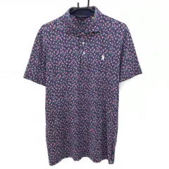 【美品】ポロゴルフ 半袖ポロシャツ ネイビー×ピンク 花柄 メンズ LG ゴルフウェア Ralph Lauren