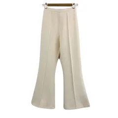 フリーズマート Free's Mart パンツ フレア ストレート ロング ウエストゴム イージー センターシーム 無地 S 白 ベージュ ホワイト