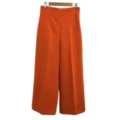 ザラ ZARA パンツ ワイド ロング ハイウエスト 無地 センタープレス USA XS オレンジ