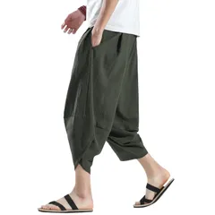 【新着商品】[HMT] サルエルパンツ メンズ ワイドパンツ ズボン 夏用 7分丈 ストライプ テーパードパンツ アラジンパンツ 大きいサイズ 人気 ボトムス 綿麻 リネンパンツ 涼しい ぱんつ 春 夏