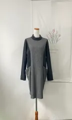 DAKS ダックス バイカラー ビッグポケット ロングワンピース L