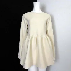 コカ coca スポンディッシュ ニット フレア トップス チュニック ペプラム ラウンドネック 長袖 L アイボリー