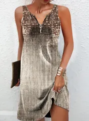 【カーキ】レディース ワンピース 夏 ノースリーブ Vネック ミディ丈 膝丈 アシンメトリー 花柄 体型カバー リゾート カジュアル 涼しい おしゃれ きれいめ 涼感 旅行 海