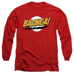 アニメキャラクター メンズ トップス Tシャツ Licensed Character Big Bang Theory Bazinga Long Sleeve Adultshirt Red レッド