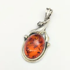 【美品】琥珀デザインネックレストップ　アンバーストーン　シルバー925　5.4g