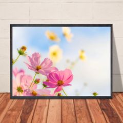 絵画 原画 風景画 花の絵 肉筆 キャンバス F3 『秋の海とコスモス畑