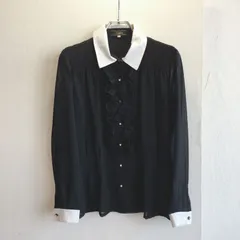 美品✨ レリアン Leilian フリル ブラウス 透け感 長袖 切り替え シースルー シアー バイカラー 日本製 made in japan きれいめ オフィスカジュアル フェミニン ブラック ドレープ