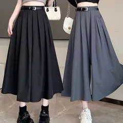 【新品】大人ガーリー ベルト付きプリーツワイドパンツ レディース 韓国 韓国ファッション スカート スカーチョ ワイドパンツ  　F0785