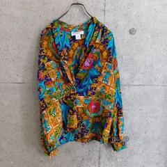 【USED】US 古着 Bob Mackie 総柄ブラウス バロック調 US10 極彩色 US古着 女性 派手 個性的 シャツ BobMackie ボブマッキー シルクブラウス レディース 総柄シャツ 古着女子 レトロ USA古着 80s 90s 比翼仕立て