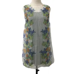 リリーブラウン Lily Brown ワンピース アンサンブル Aライン ミニ シースルー 透け感 花柄 フラワー ストライプ ノースリーブ Ｆ 白 緑 ホワイト グリーン