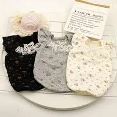 超可愛い! 小花柄 リボン パール モノトーン ガーリー キャミソール カットソー トップス かわいい 重ね着 インナー 犬用 猫用 ドックウエア レース おしゃれ 犬服 小型犬服 女の子