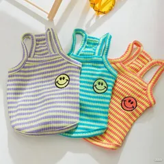 新作 超!可愛い 冬服 犬服 小型犬服 カットソー キャミソール ビタミンカラー プチプラ おしゃれ シンプル ボーダー ストライプ にこちゃん ワンポイント かわいい 春シャツ 春トップス パピー ワンちゃん 犬用品 犬洋服 猫