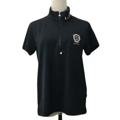 コルウィン Kolwin ポロシャツ シャツ プルオーバー スタンドカラー ゴルフウェア プリント 刺繍 ロゴ 半袖 L 黒 白 ブラック ホワイト