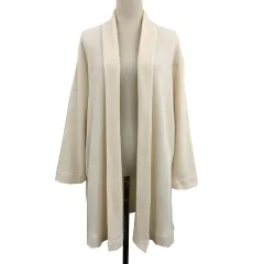 スタディオクリップ Studio Clip カーディガン ニット ロング ショールカラー 前開き 無地 長袖 M 白 ホワイト