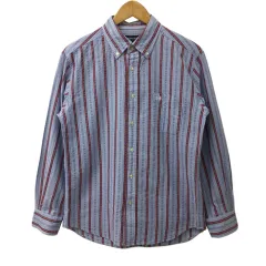 マックレガー マクレガー McGREGOR シャツ カジュアル ボタンダウン ストライプ 刺繍 ロゴ 長袖 L 水色 赤 ライトブルー レッド