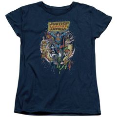 애니메이션 캐릭터 레이디스 탑스 T셔츠 Licensed Character Justice League Of America Star Group Short Sleeve Womens Tshirt Navy 네이비