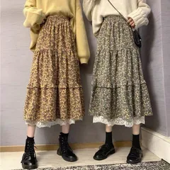 【新品】カジュアルガーリー 小花柄ティアードコーデュロイスカート レディース 秋冬 花柄 スカート ミモレ丈 ロングスカート フリル カジュアル フェミニン 可愛い おしゃれ ガーリー レトロ　A0721