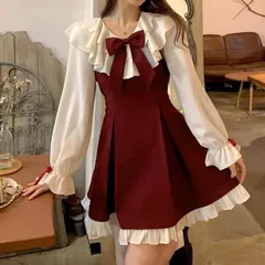 【新品】スウィートガーリー フリルリボンプリンセスワンピース レディース 秋冬 春 リボン ワンピース ロリータ ミニワンピ フリル ブラウス プリンセス カジュアル パーティー お嬢様　E1350