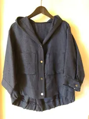 M2　ギャバジンケイティ　Gabardine K.T【未使用品】七分袖ブルゾン　クロップド丈はおり　フーディー調カーデガン　ネイビー　大人おしゃれ♪　72-08VG01