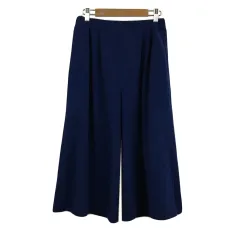 シューラルー SHOO・LA・RUE パンツ ワイド ガウチョ クロップド タック ウエストゴム イージー 無地 M 青 ブルー