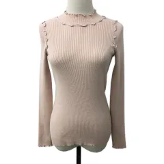 ミスティック mystic カットソー ニット プルオーバー ハイネック ラメ フリル リブ 無地 長袖 F ピンク