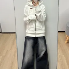 ホリスター 刺繍 ロゴ アイボリー フード ジップアップ