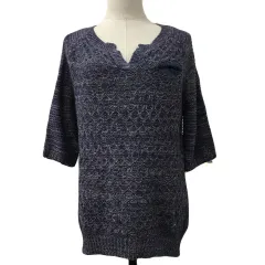 アーキ archi セーター ニット プルオーバー キーネック メランジ リネン混 七分袖 S 紫 紺 パープル ネイビー