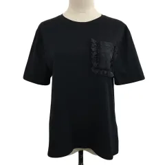 ザラ ZARA カットソー Tシャツ ラウンドネック フリル シアーポケット 半袖 USA M 黒 ブラック